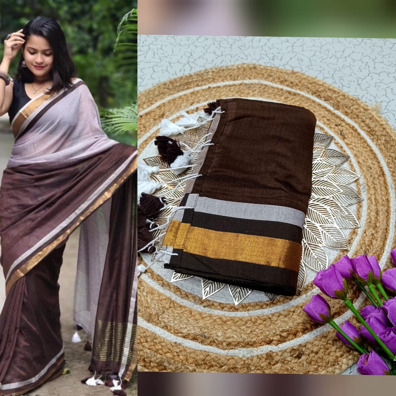 EXCLUSIVE Double COLOUR HALF AND HALF TYPE SAREE